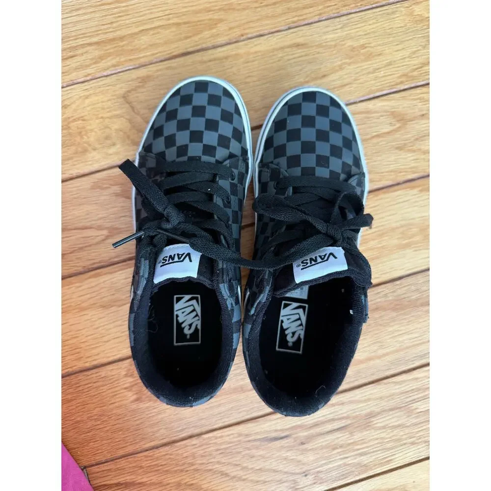 Vans Canvas Seldan Kids Youth Size 3 Black Grey Checkered Low Top Skate Shoes
